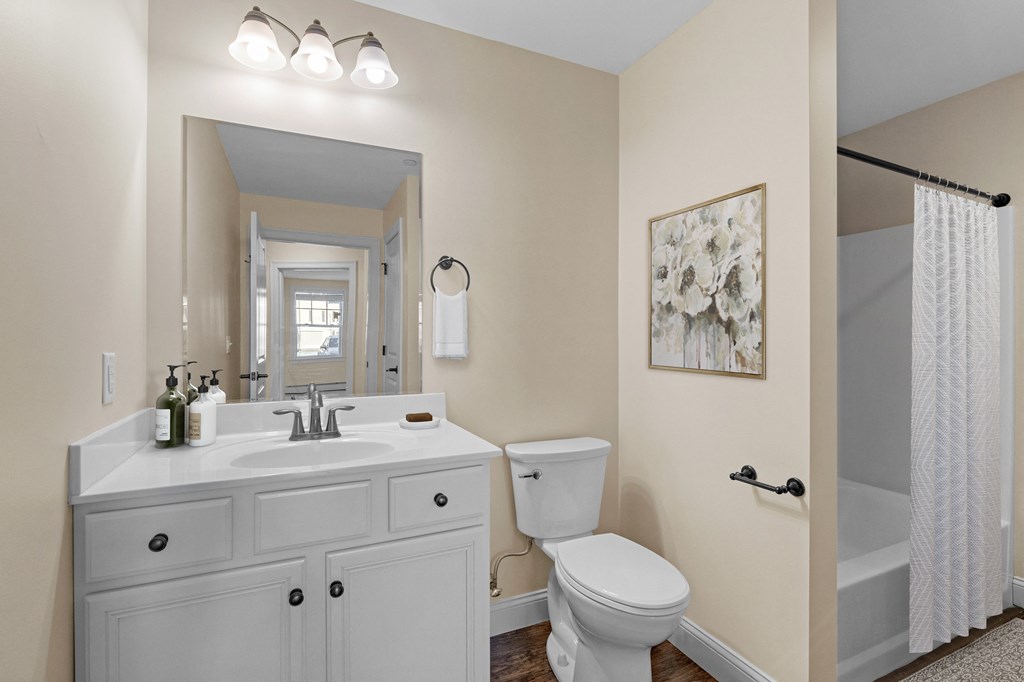a bathroom with a sink toilet and a mirror