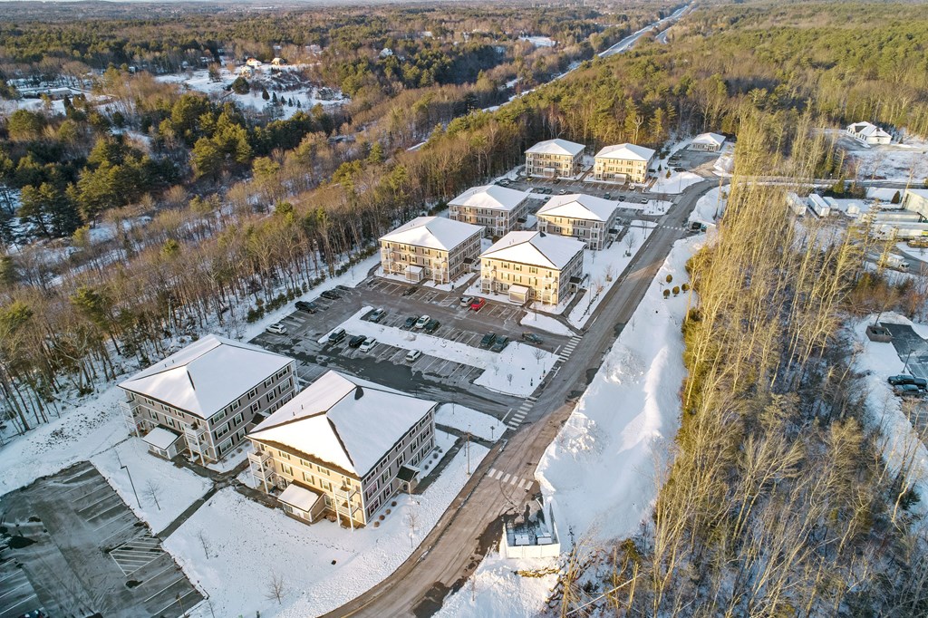 an aerial view of the campus during the winter