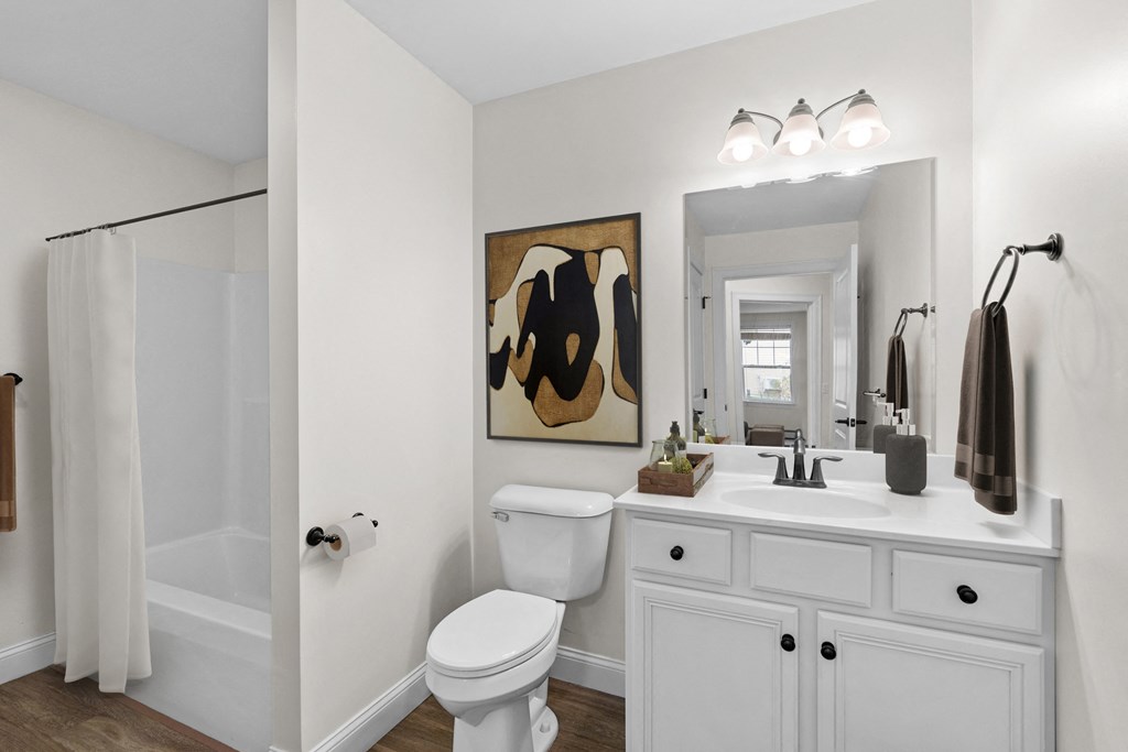 a bathroom with a white sink and toilet and a shower