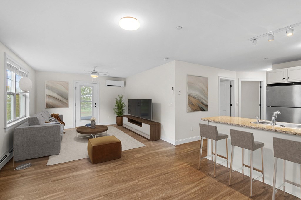 a living room with a couch and a table