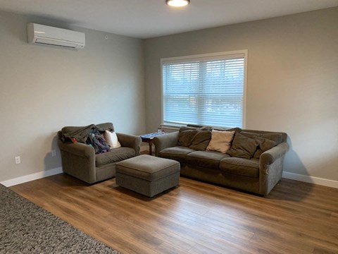 a living room with a couch and a chair