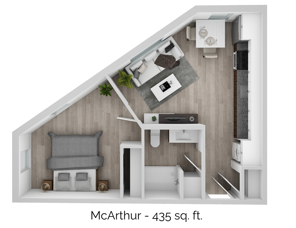 a 1 bedroom floor plan with a bathroom and a living room