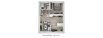 a 3d rendering of the floor plan of a modern apartment