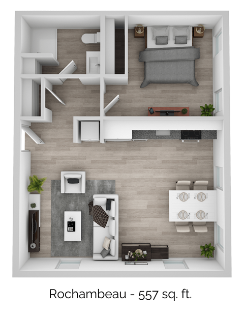 a 3d rendering of the floor plan of a modern apartment