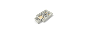 A white 3D model of a cube with several smaller cubes cut out of it.