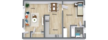 3D floor plan of Willow large- 1 bed 1 bath - GSJ