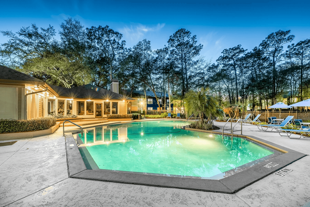 pool view with new building color at Northlake Apartments, Jacksonville, FL