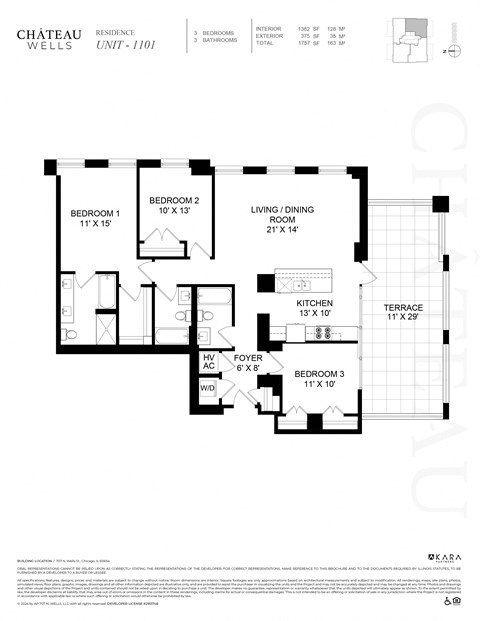 3 bed 2 bath A at Chateau on Wells, Chicago, 60654