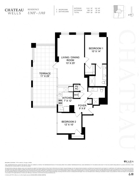 2 bed 2 bath E at Chateau on Wells, Chicago, Illinois