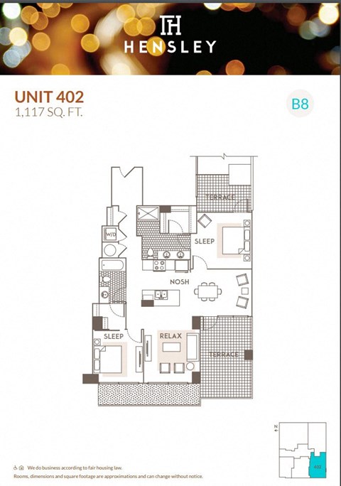 2 Bedroom 2 Bathroom floor plan A at Hensley Chicago, Chicago, IL, 60654