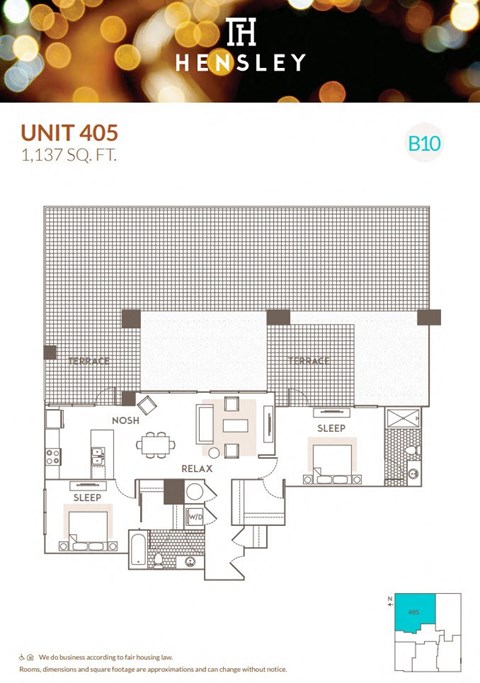 2 Bedroom 2 Bathroom floor plan H at Hensley Chicago, Illinois