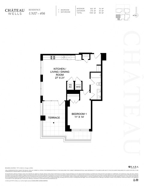 1 bedroom 1 bath at Chateau on Wells, Illinois, 60654