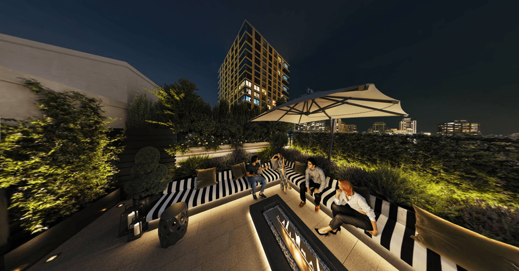 Rooftop at night at Chateau on Wells, Illinois