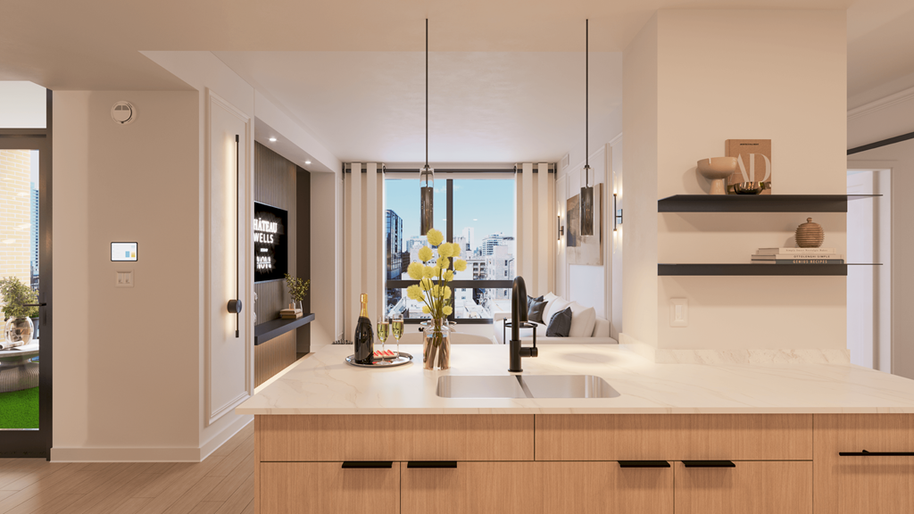 a kitchen with a sink and a window at Chateau on Wells, Illinois, 60654