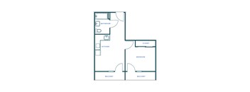 A floor plan of a house with a bathroom, kitchen, bedroom, and closet.