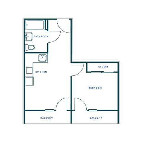 A floor plan of a house with a bathroom, kitchen, bedroom, and closet.