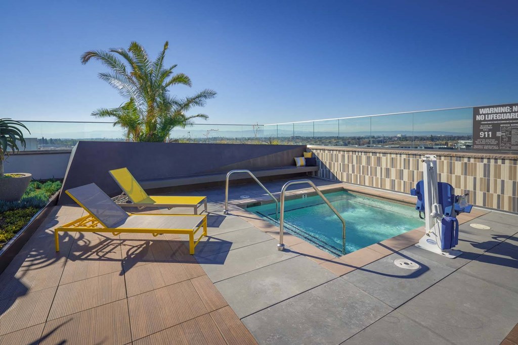 a pool on the roof of a building