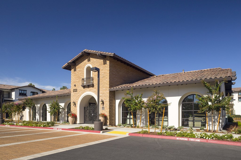 leasing office  with a blue sky in the background
