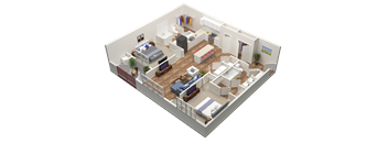 2 Bedroom 2 Bath Floor Plan at Lakeside Gardens, Indiana, 47130