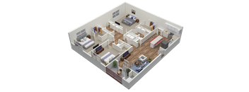Three Bed, Two Bath Floor Plan Layout at Lakeside Gardens, Jeffersonville, IN