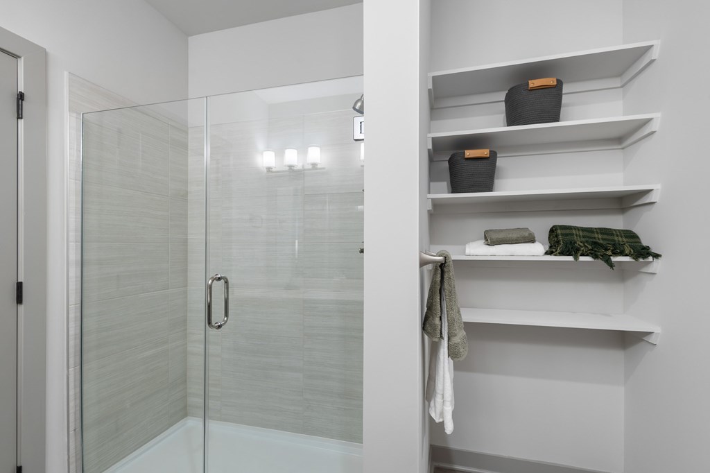 Bathroom shelves at The Warren Apartments, Jeffersonville, IN, 47130
