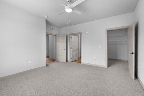 Spacious bedroom with walk-in closet and carpet at Allure Apartments, Indiana, 46184