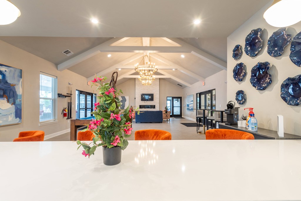 the view of a living room with blue plates on the wall at Arlington Farms, Greenwood