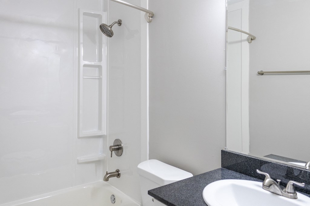 a bathroom with a shower and a sink and a toilet