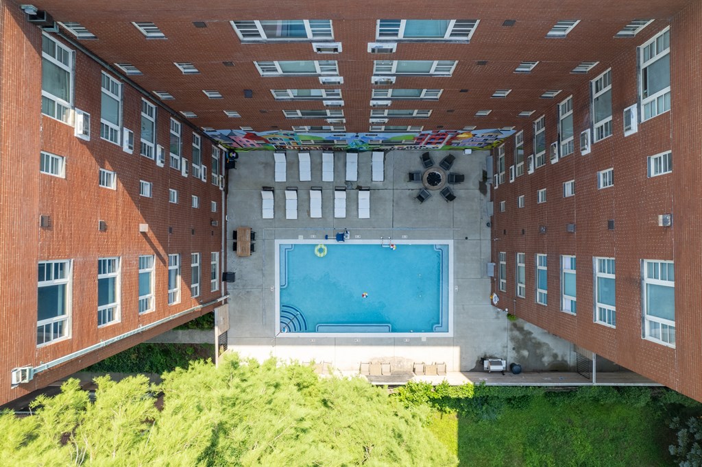 Drone Pool View at Lofts on Ormsby, Louisville Kentucky