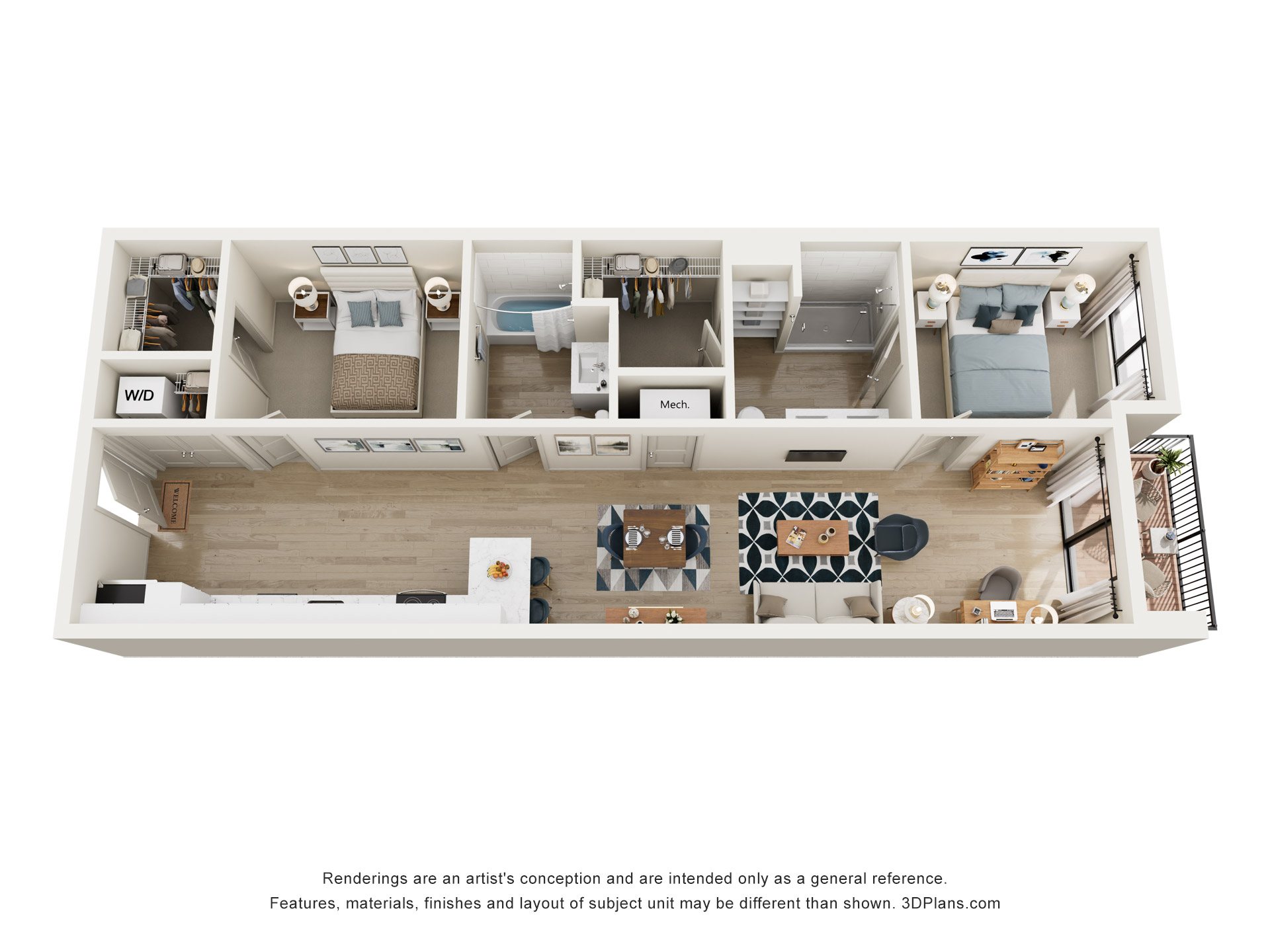 The Shoreline Floor Plan at The Oxbow Apartments, New Albany, Indiana