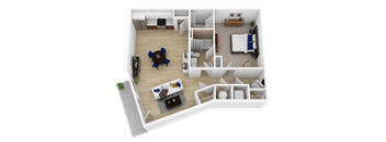 3D floor plan with one bedroom layout at Current812 Apartments, Clarksville, 47129