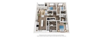 3Bd 2Bth Floor Plan at The Solstice Apartments, Whitestown