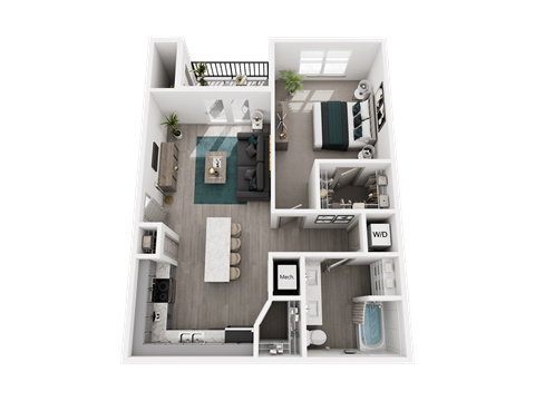 1 Bedroom 1 Bath 819 Sq.Ft. Floor Plan 1 Bed 1 Bath at The Warren, Jeffersonville, Indiana