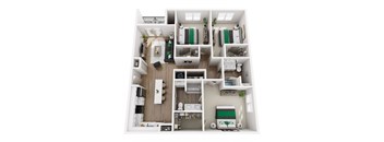 3 Bed, 2 Bath Floor Plan at Viridian Apartments LLC Apartments, Bowling Green, KY, 42104