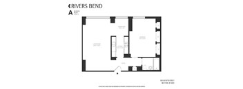A black and white image of a floor plan for a one bedroom apartment.