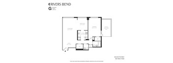 A floor plan for a one bedroom apartment at Rivers Bend.