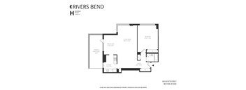 A floor plan for a rivers bend apartment with a living room, dining area, terrace, and kitchen.
