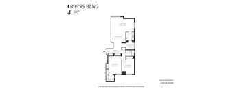 A black and white image of a floor plan for a riverside apartment.