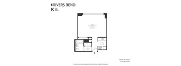 A black and white floor plan for a one bedroom apartment.