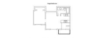 the floor plan of a small room with a stove and a microwave