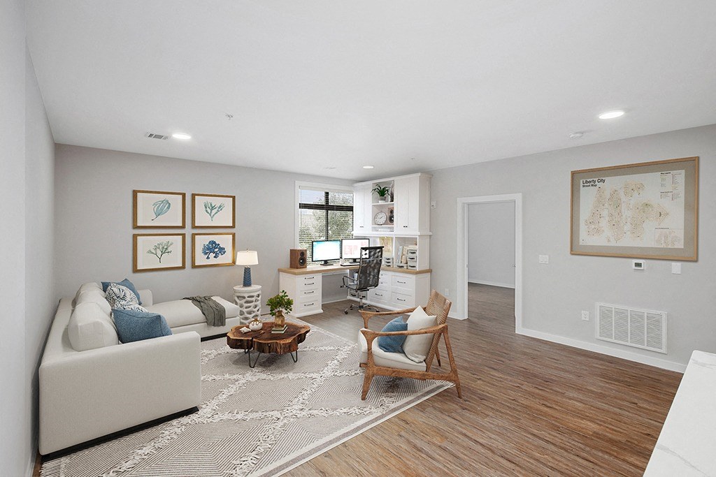 a living room with a couch and a chair