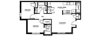 A black and white image of a floor plan for a house.