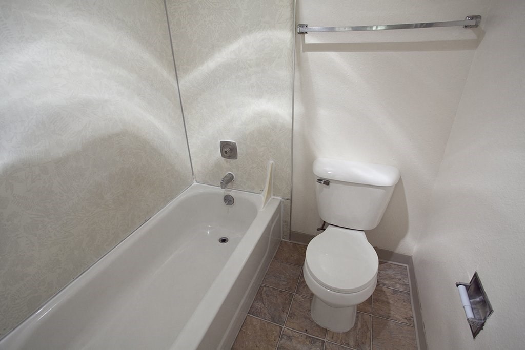 a bathroom with a toilet and a bath tub