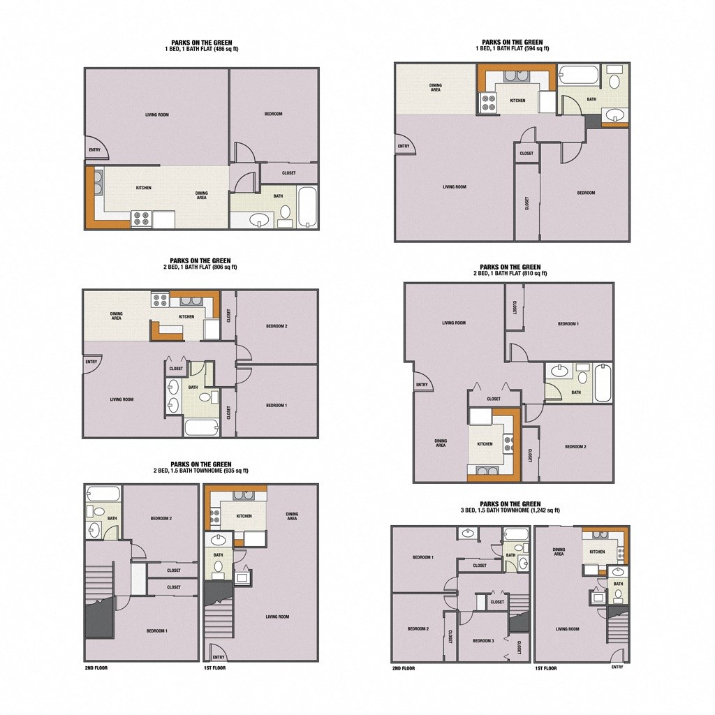 a variety of floor plans of different buildings