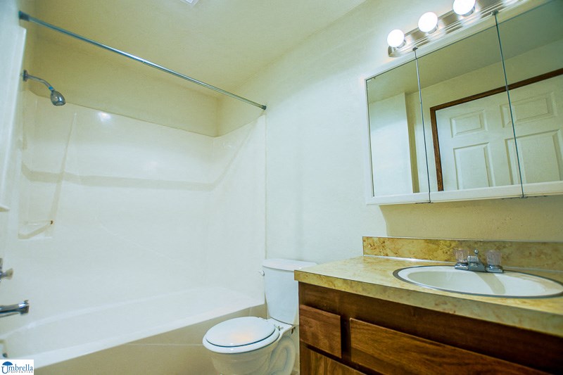 a bathroom with a sink toilet and a mirror