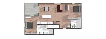 2 Bedroom, 2 Bathroom.  1,137 square feet.