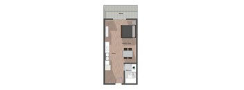 Studio, 1 Bathroom.  461 square feet.