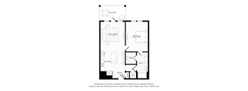 A floor plan of a home with a living room, kitchen, bathroom, and bedrooms.