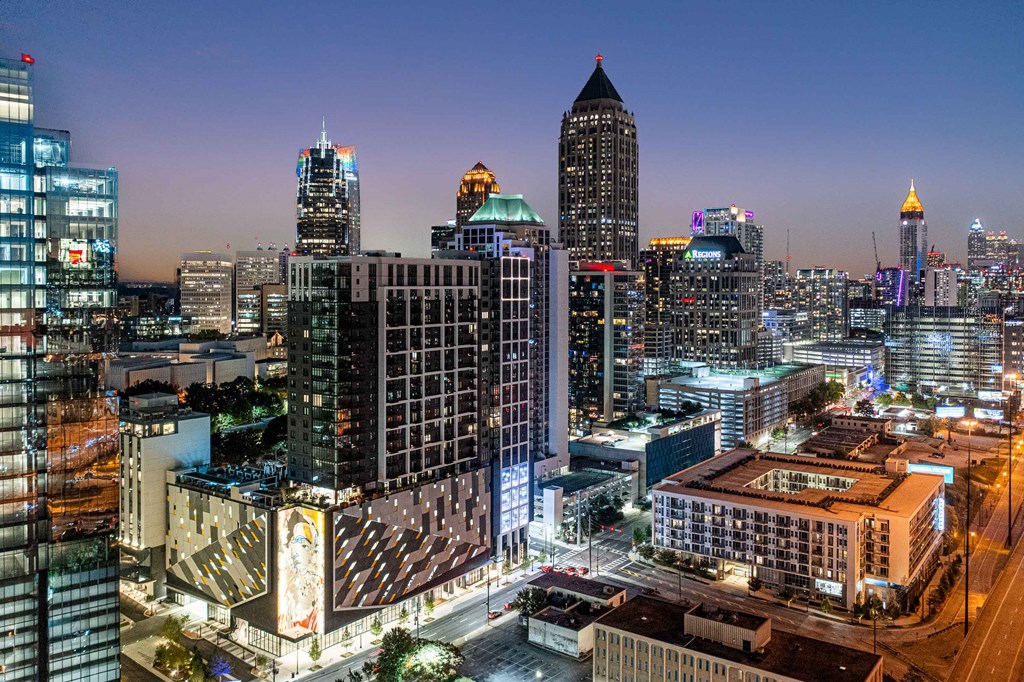 a view of the city skyline at night