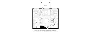 A floor plan of a house with a balcony, two bedrooms, a living room, a bath, a kitchen, a closet, and an entry.